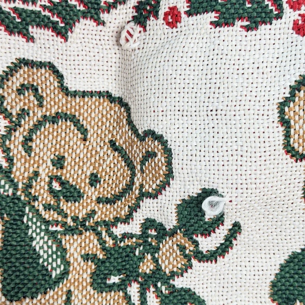 VTG Christmas Teddy Bear Train Woven Throw Blanket 49x56 Fringe Holiday Decor